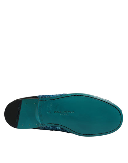 Dolce &amp; Gabbana Blue Sequined Loafers Formal Dress Shoes
