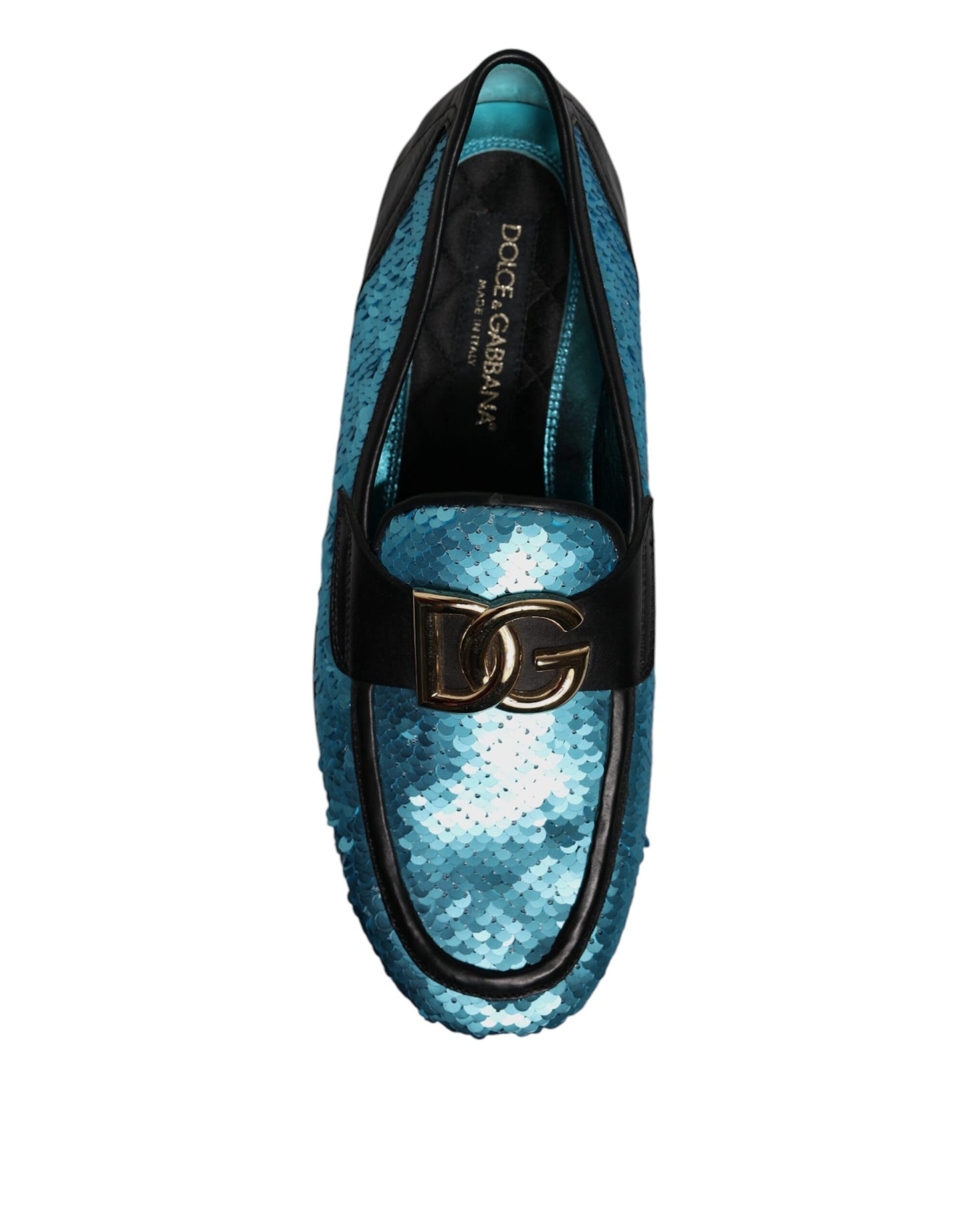 Dolce &amp; Gabbana Blue Sequined Loafers Formal Dress Shoes