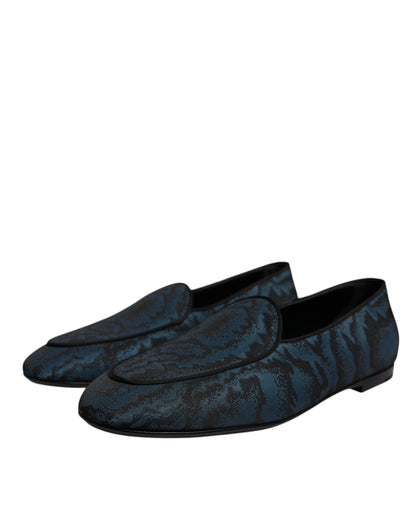 Dolce &amp; Gabbana Blue Black Flats Men Loafers Dress Shoes
