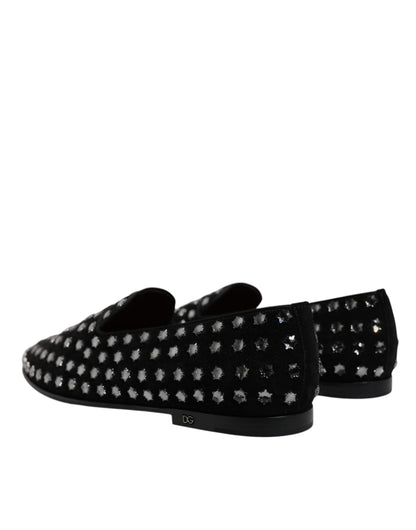 Dolce &amp; Gabbana Black Crystal Embellished Loafers Dress Shoes