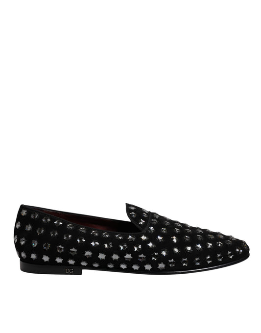 Dolce &amp; Gabbana Black Crystal Embellished Loafers Dress Shoes
