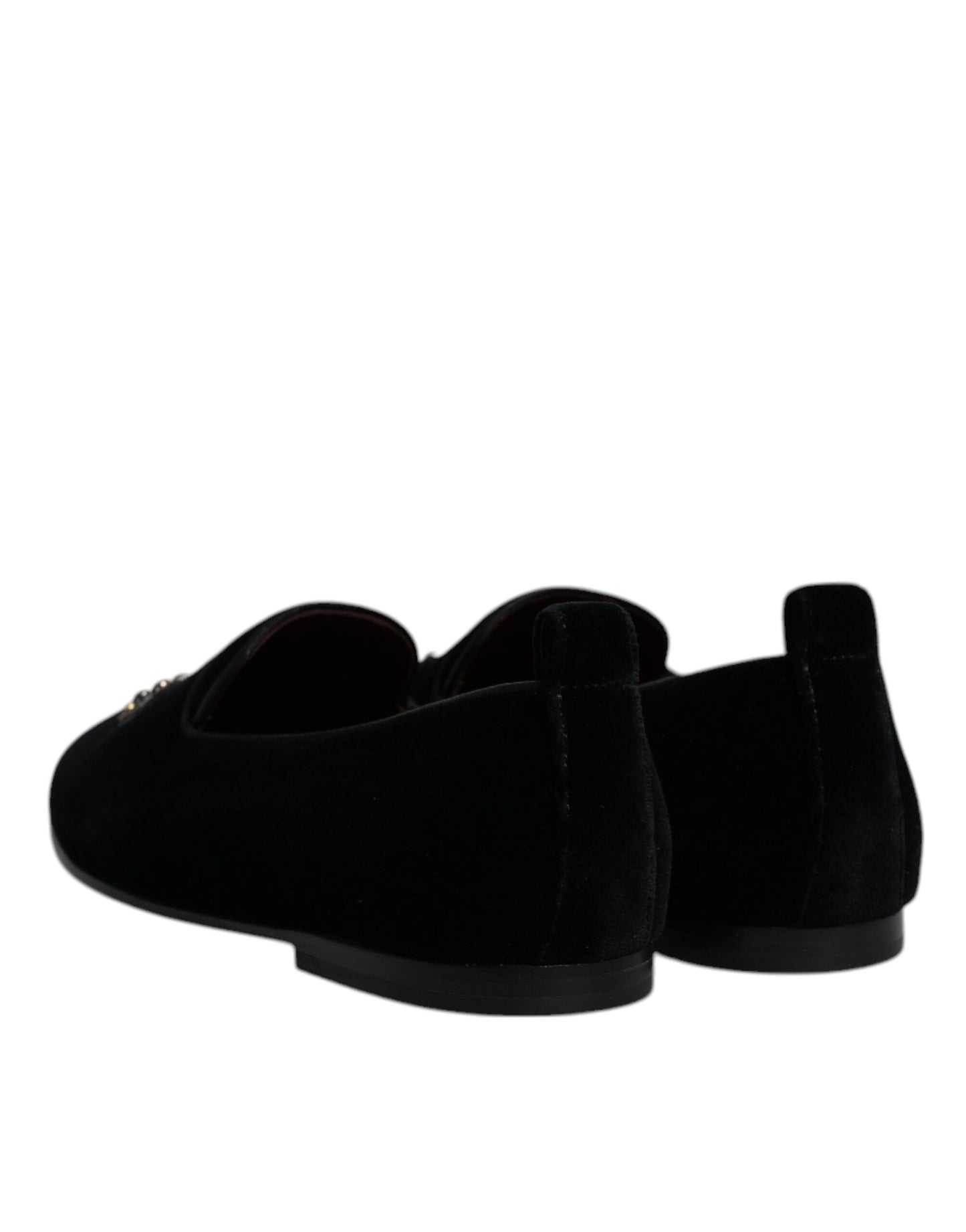 Dolce &amp; Gabbana Black Velvet Crystal Crown Loafers Formal Dress Shoes