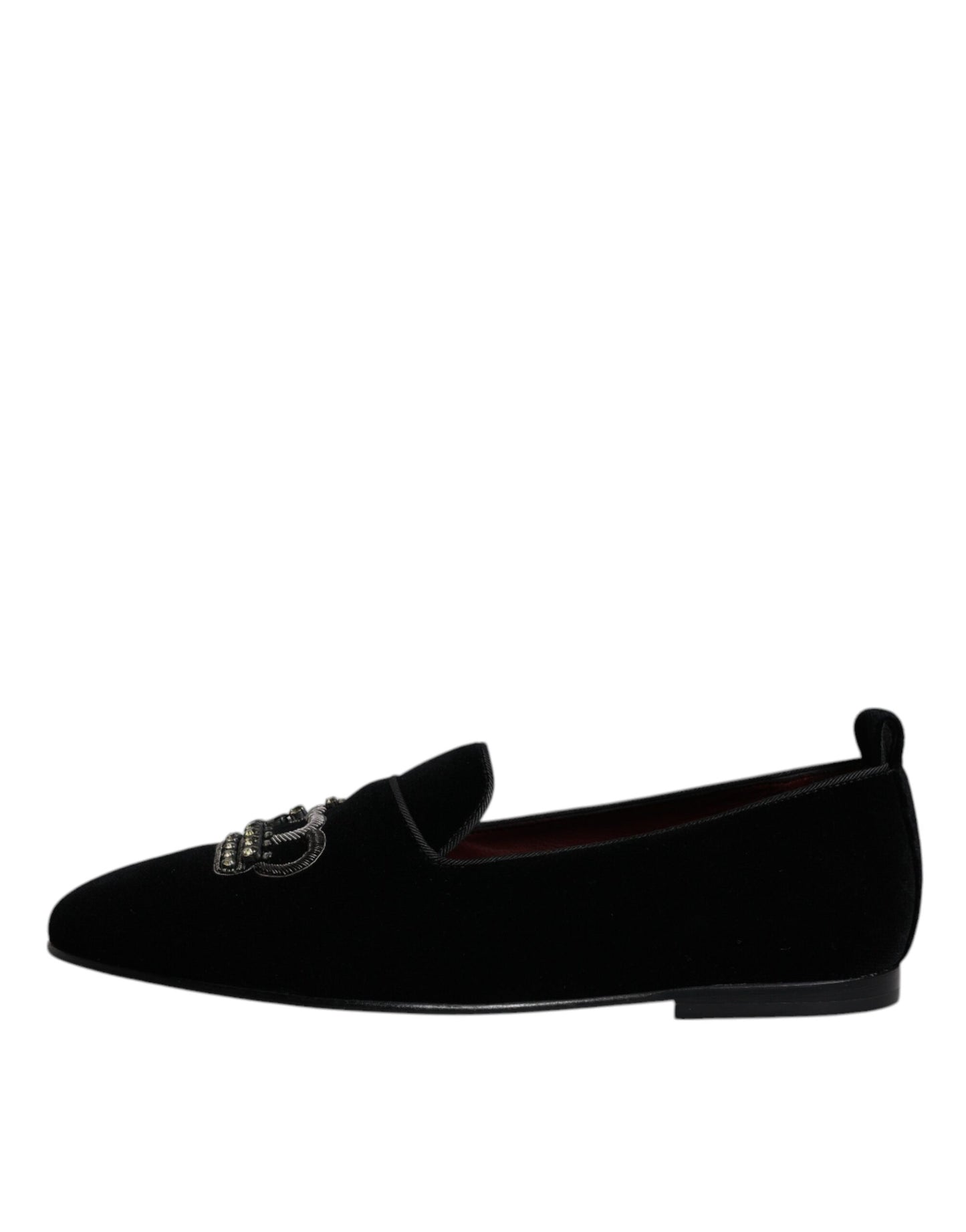 Dolce &amp; Gabbana Black Velvet Crystal Crown Loafers Formal Dress Shoes