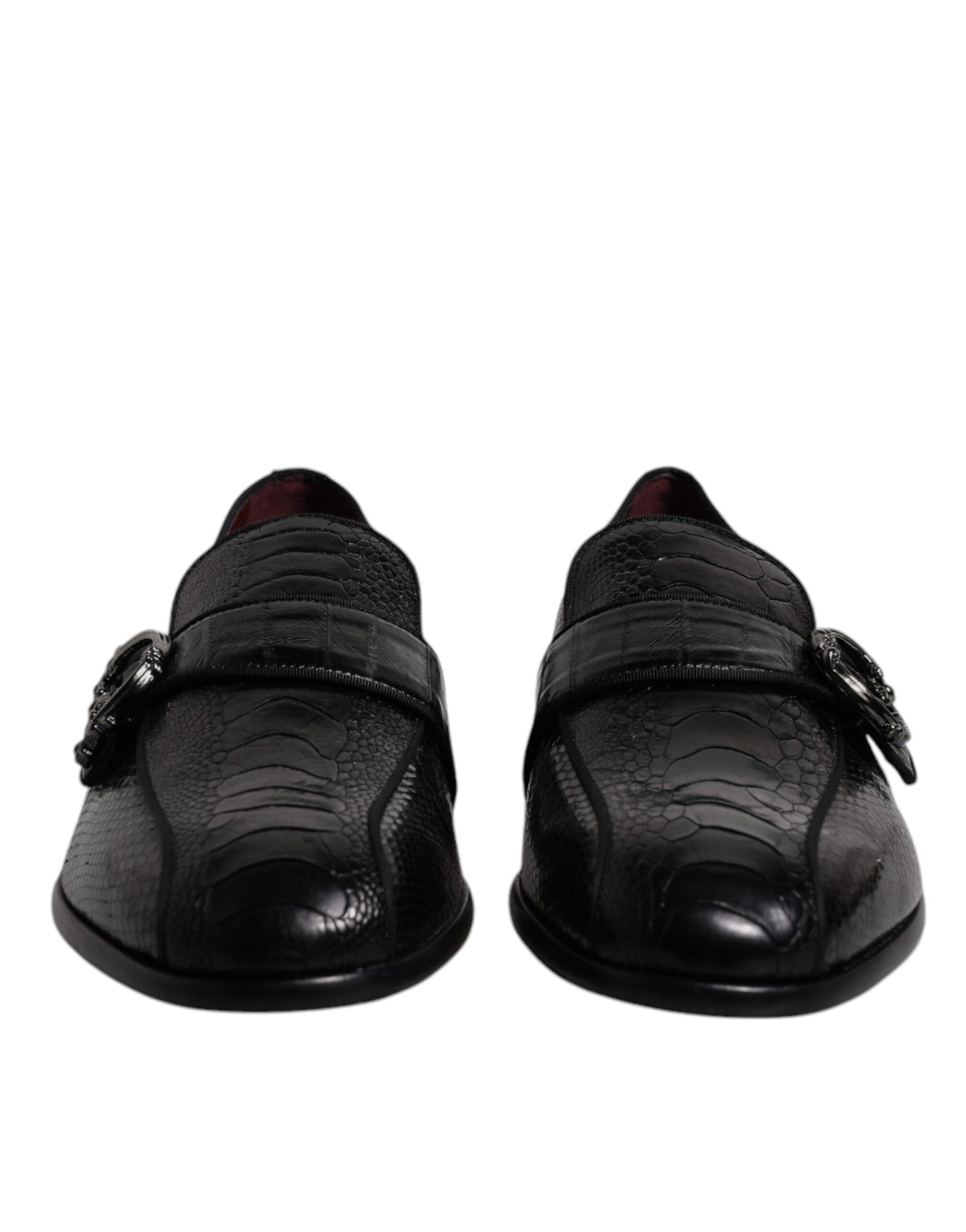 Dolce &amp; Gabbana Black Exotic Leather DG Logo Loafers Formal Dress Shoes