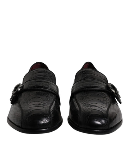 Dolce &amp; Gabbana Black Exotic Leather DG Logo Loafers Formal Dress Shoes