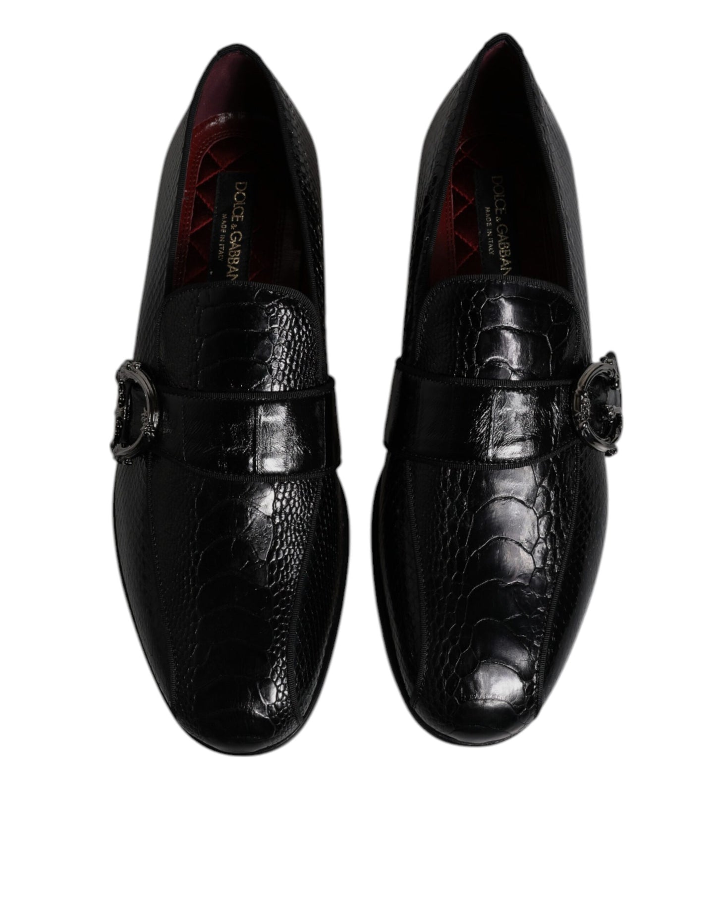 Dolce &amp; Gabbana Black Exotic Leather DG Logo Loafers Formal Dress Shoes