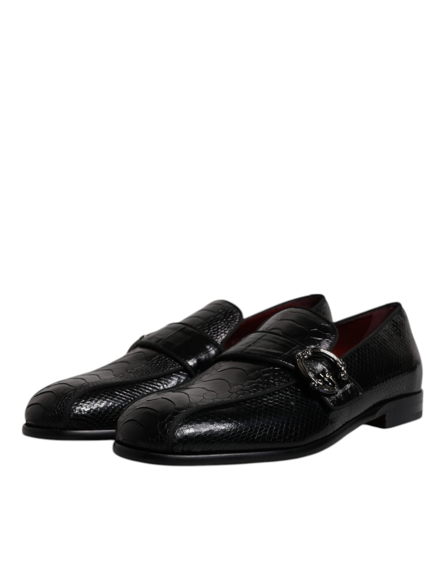 Dolce &amp; Gabbana Black Exotic Leather DG Logo Loafers Formal Dress Shoes
