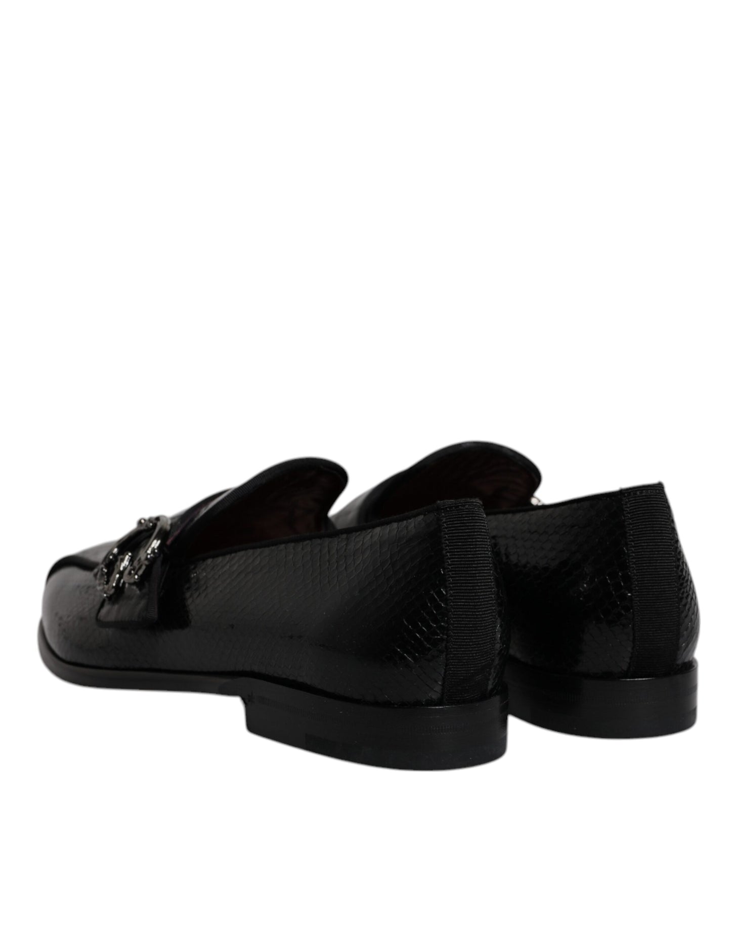 Dolce &amp; Gabbana Black Exotic Leather DG Logo Loafers Formal Dress Shoes