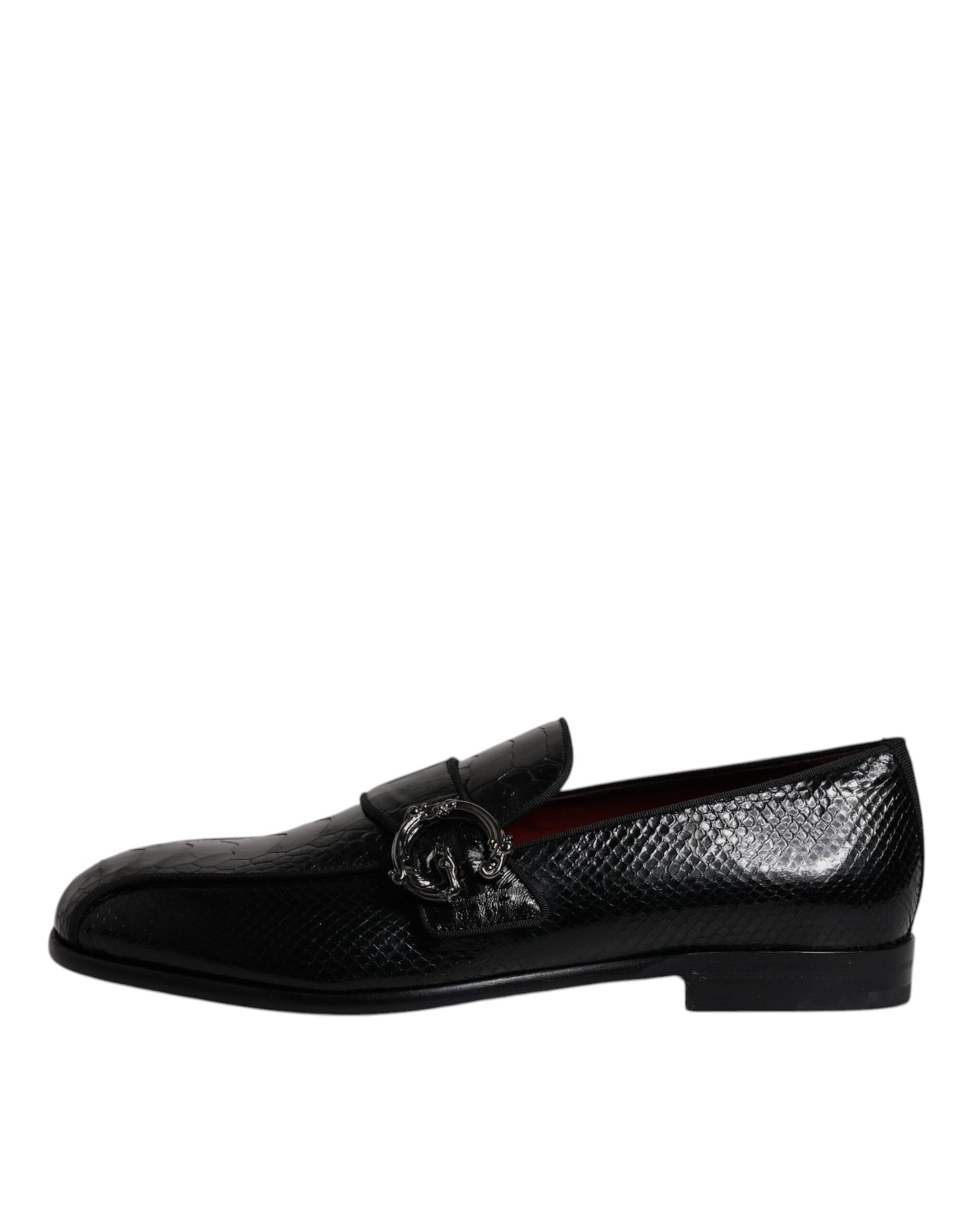 Dolce &amp; Gabbana Black Exotic Leather DG Logo Loafers Formal Dress Shoes