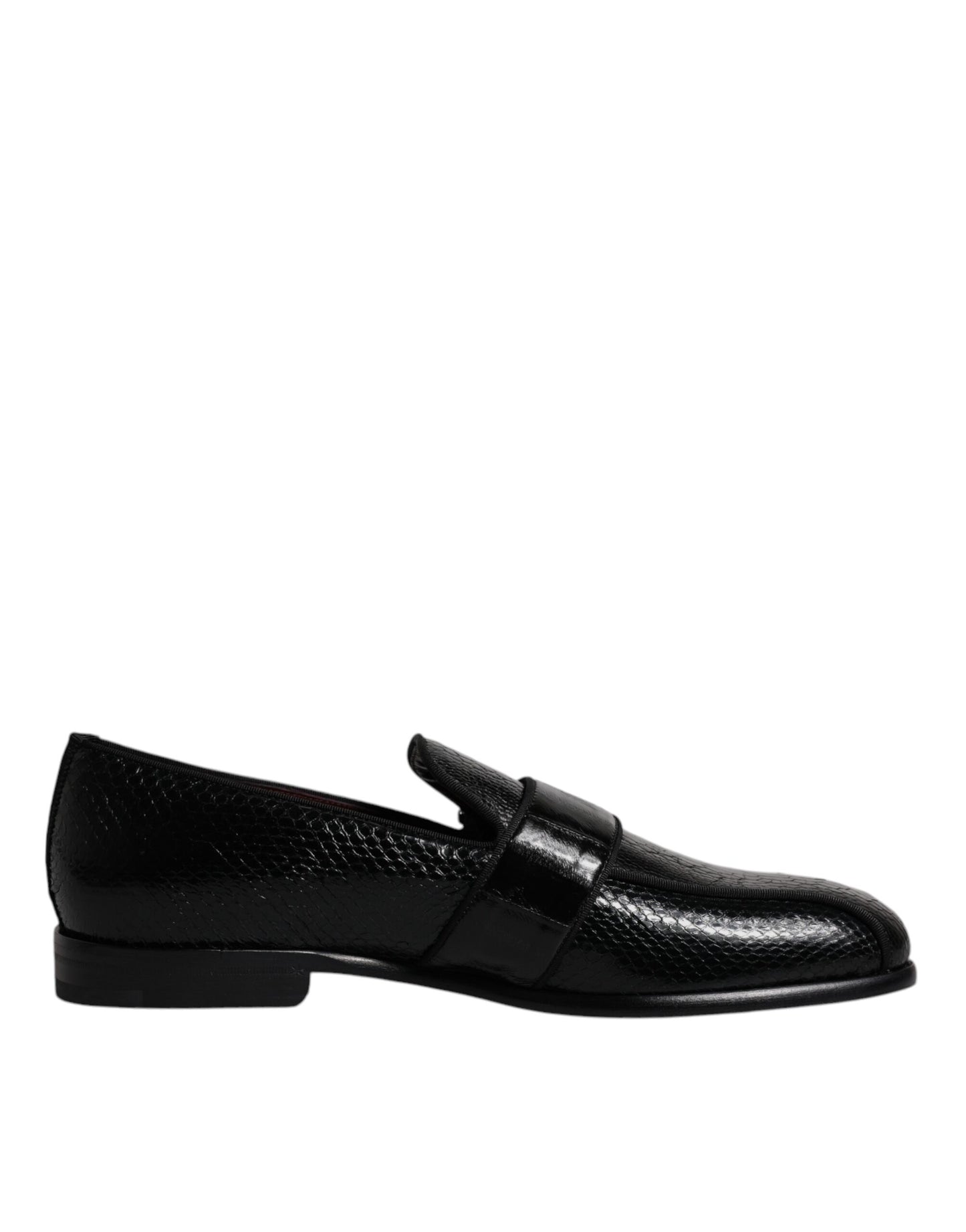 Dolce &amp; Gabbana Black Exotic Leather DG Logo Loafers Formal Dress Shoes