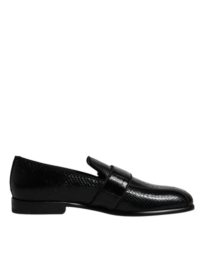 Dolce &amp; Gabbana Black Exotic Leather DG Logo Loafers Formal Dress Shoes