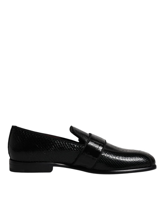 Dolce &amp; Gabbana Black Exotic Leather DG Logo Loafers Formal Dress Shoes