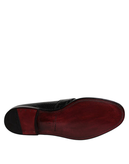 Dolce &amp; Gabbana Black Exotic Leather DG Logo Loafers Formal Dress Shoes