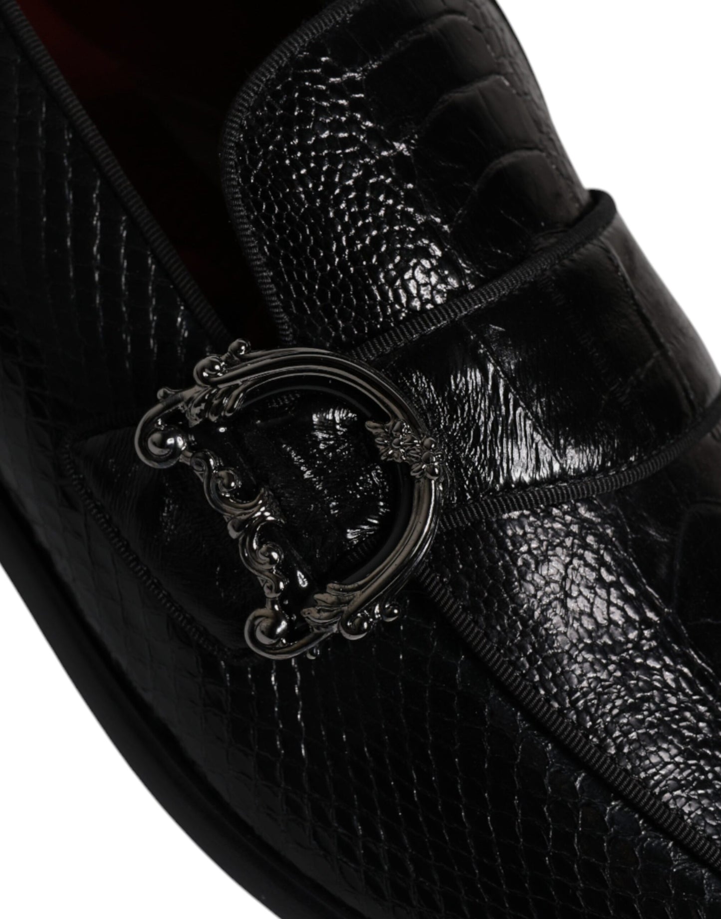 Dolce &amp; Gabbana Black Exotic Leather DG Logo Loafers Formal Dress Shoes