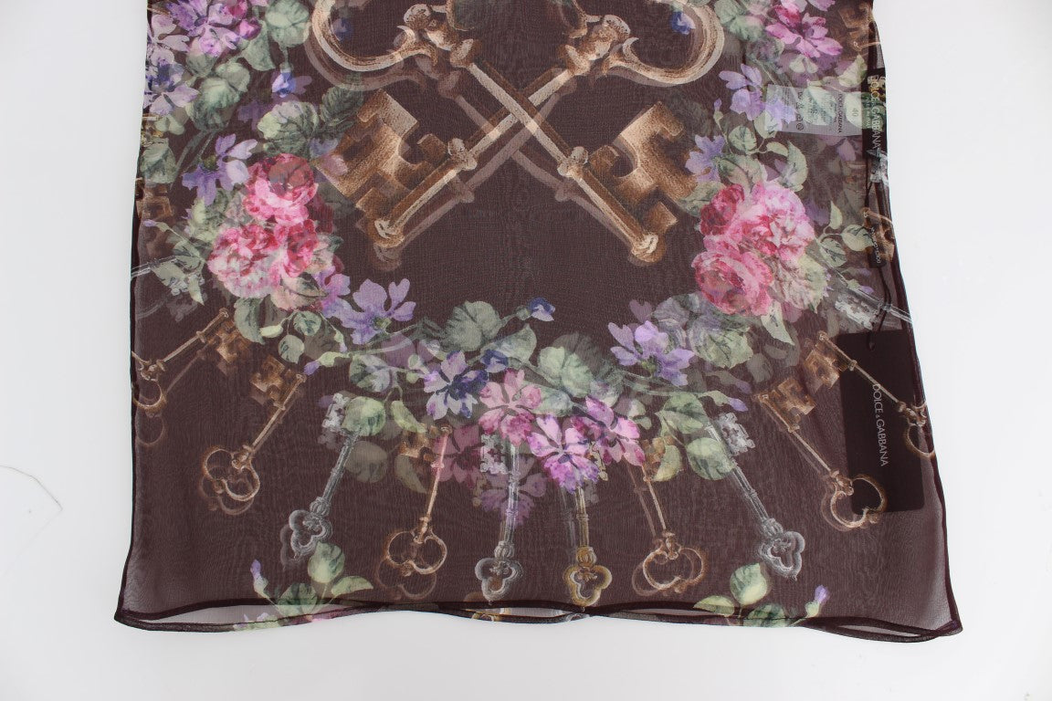 Dolce &amp; Gabbana – Schwarzes Seidenblusen-T-Shirt mit Blumendruck