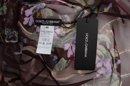Dolce &amp; Gabbana – Schwarzes Seidenblusen-T-Shirt mit Blumendruck
