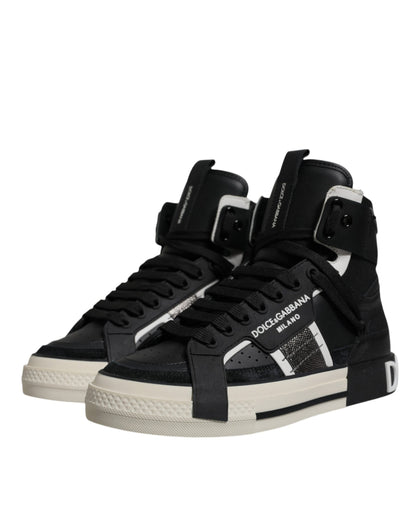 Dolce &amp; Gabbana – Hohe Sneaker aus schwarzem und silbernem Leder