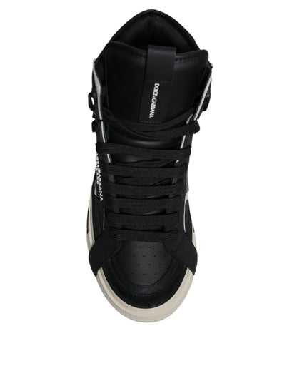 Dolce &amp; Gabbana – Hohe Sneaker aus schwarzem und silbernem Leder