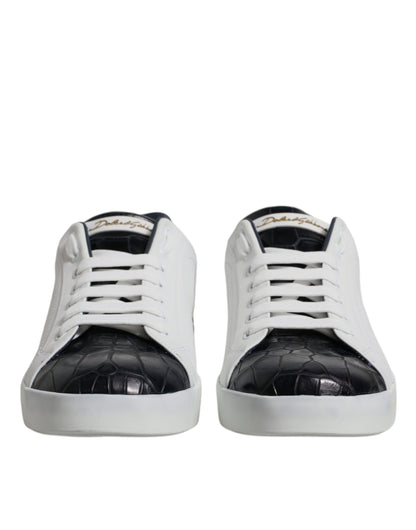 Dolce &amp; Gabbana Weiß Schwarz Leder Portofino Sneakers Schuhe