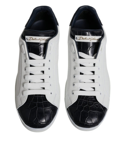 Dolce &amp; Gabbana Weiß Schwarz Leder Portofino Sneakers Schuhe