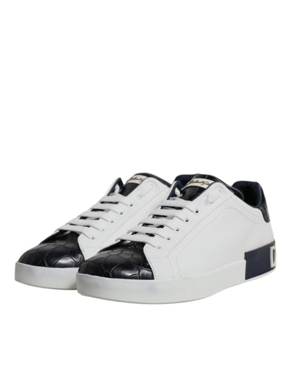 Dolce &amp; Gabbana Weiß Schwarz Leder Portofino Sneakers Schuhe