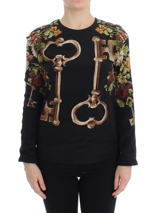 Dolce &amp; Gabbana Schwarze Seidenbluse mit Blumendruck