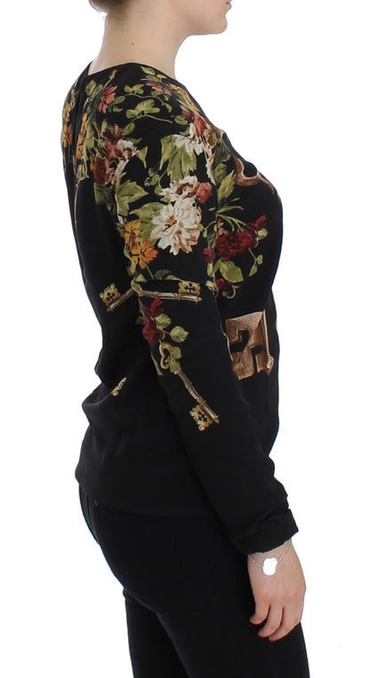 Dolce &amp; Gabbana Schwarze Seidenbluse mit Blumendruck