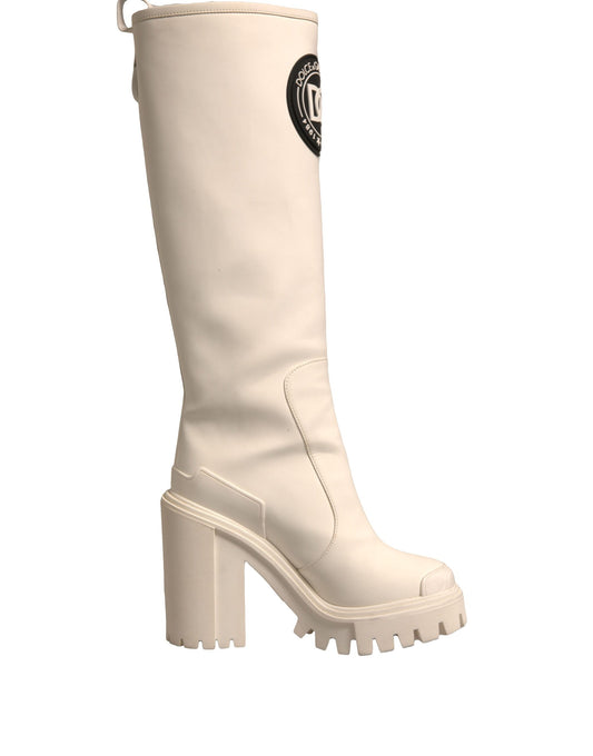 Dolce &amp; Gabbana White DG Logo Hi Trekking Platform Biker Boots Shoes