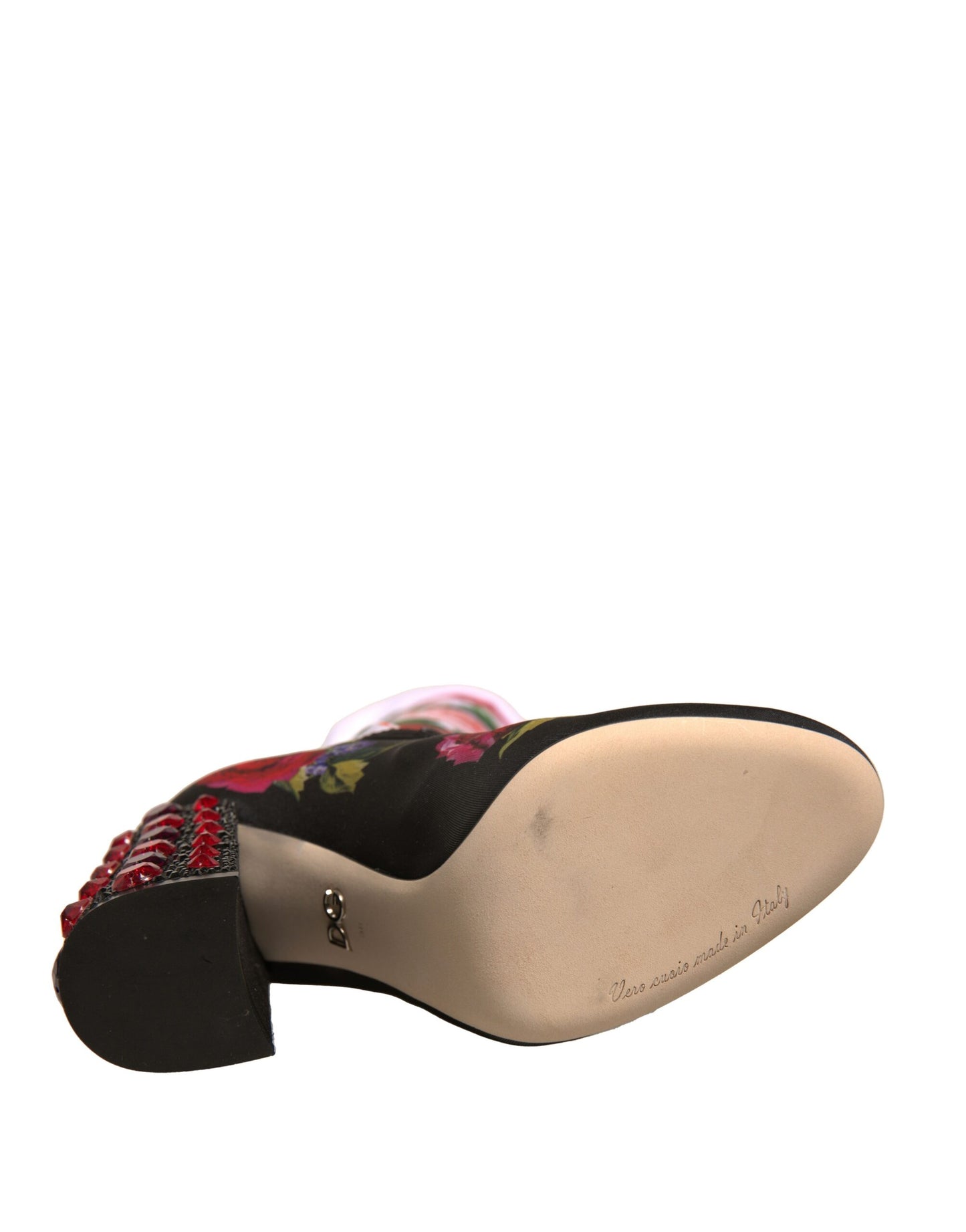 Dolce &amp; Gabbana Black Floral Socks Crystal Boots Jersey Shoes