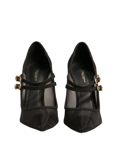 Dolce &amp; Gabbana – Schwarze Mary-Jane-Pumps mit hohem Absatz aus Netzstoff