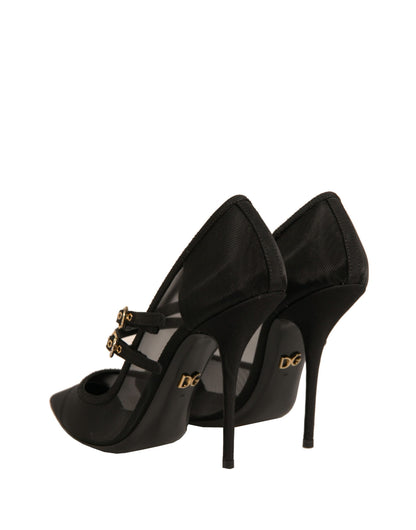 Dolce &amp; Gabbana – Schwarze Mary-Jane-Pumps mit hohem Absatz aus Netzstoff