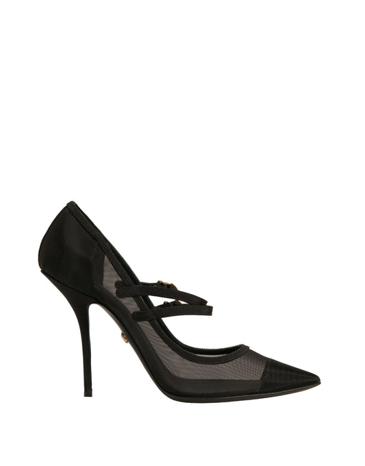 Dolce &amp; Gabbana – Schwarze Mary-Jane-Pumps mit hohem Absatz aus Netzstoff