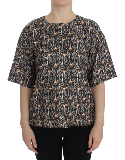 Dolce &amp; Gabbana – Seidenbluse mit grauem Gold-Key-Print