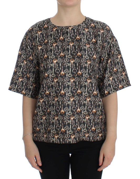 Dolce &amp; Gabbana – Seidenbluse mit grauem Gold-Key-Print