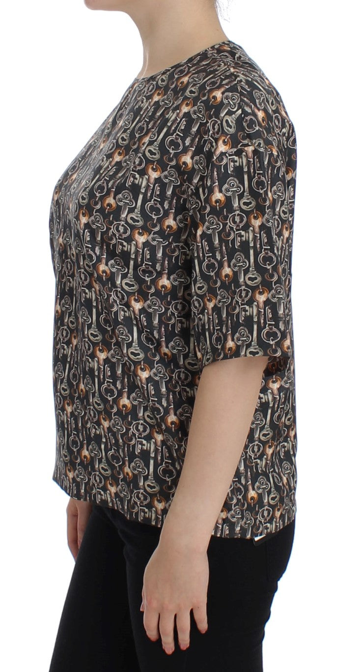Dolce &amp; Gabbana – Seidenbluse mit grauem Gold-Key-Print