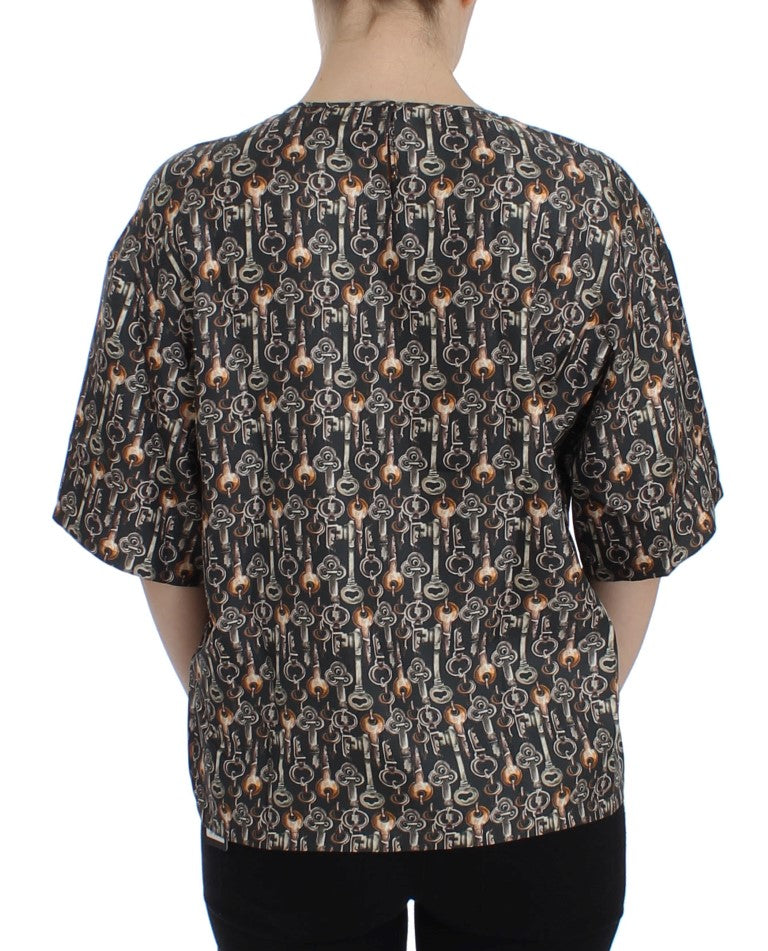Dolce &amp; Gabbana – Seidenbluse mit grauem Gold-Key-Print