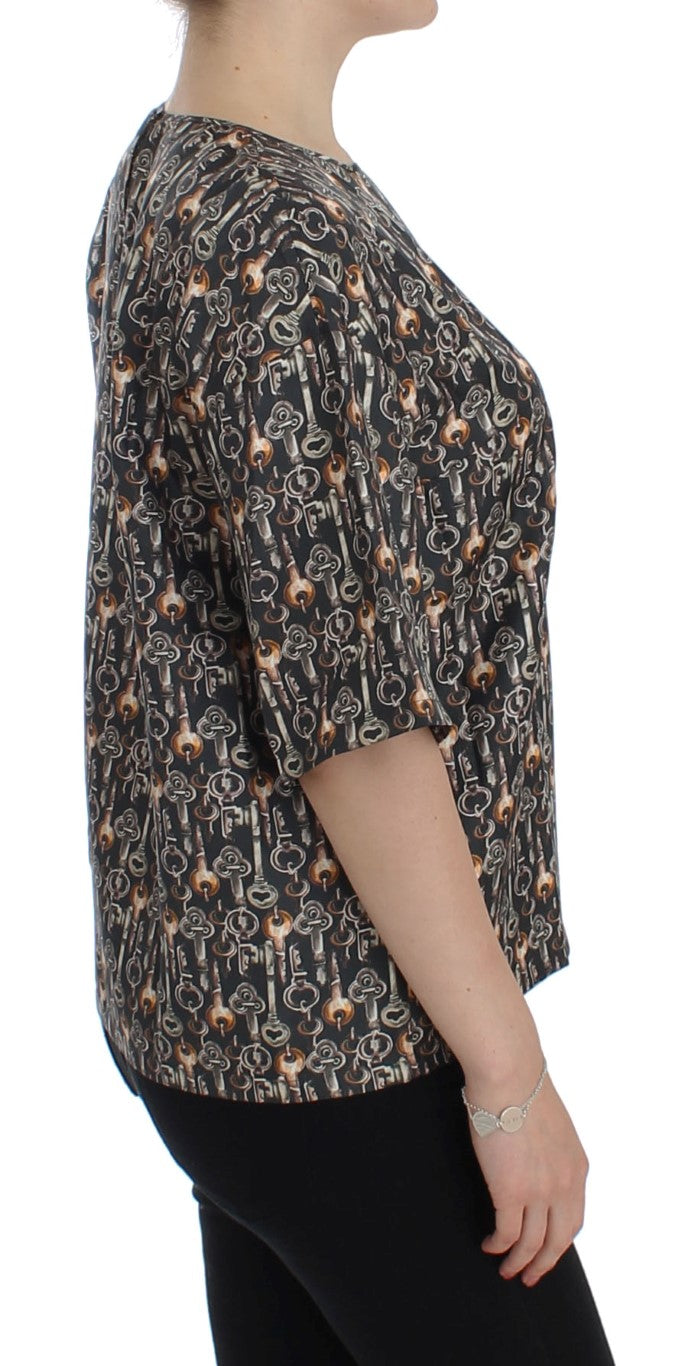 Dolce &amp; Gabbana – Seidenbluse mit grauem Gold-Key-Print
