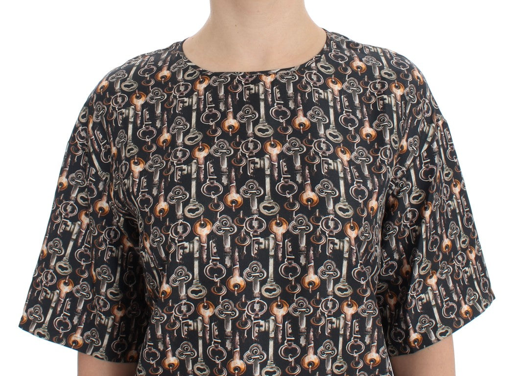 Dolce &amp; Gabbana – Seidenbluse mit grauem Gold-Key-Print