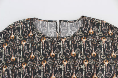 Dolce &amp; Gabbana – Seidenbluse mit grauem Gold-Key-Print