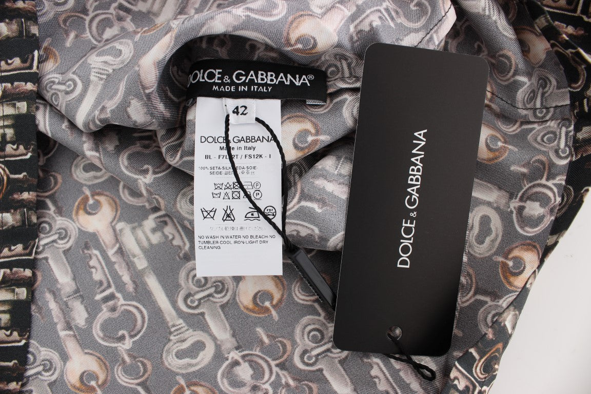 Dolce &amp; Gabbana – Seidenbluse mit grauem Gold-Key-Print