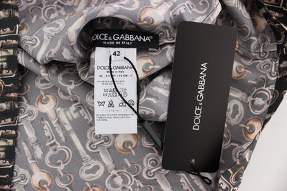 Dolce &amp; Gabbana – Seidenbluse mit grauem Gold-Key-Print
