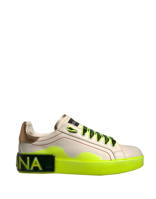 Dolce &amp; Gabbana Weiß Gelb Portofino Leder Sneakers Schuhe