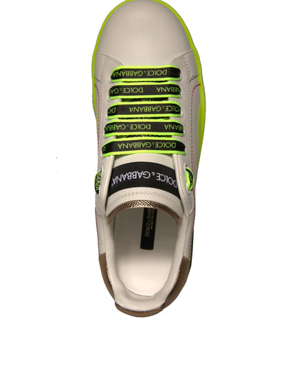 Dolce &amp; Gabbana Weiß Gelb Portofino Leder Sneakers Schuhe