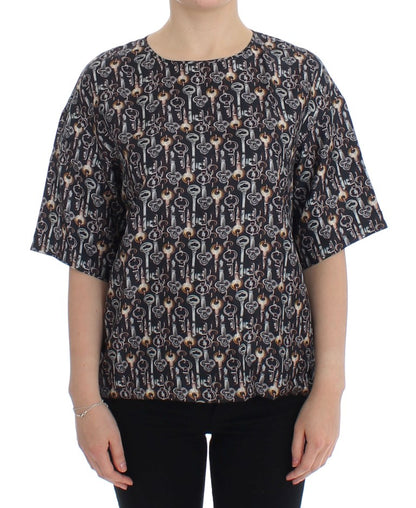 Dolce &amp; Gabbana – Seidenbluse mit grauem Gold-Key-Print