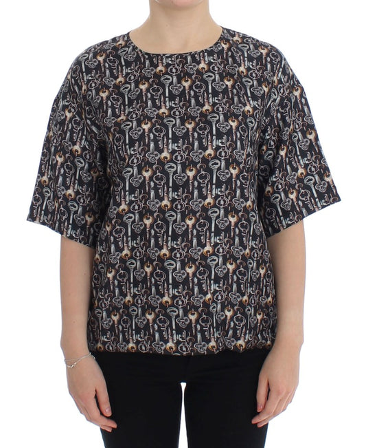 Dolce &amp; Gabbana – Seidenbluse mit grauem Gold-Key-Print