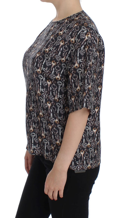 Dolce &amp; Gabbana – Seidenbluse mit grauem Gold-Key-Print