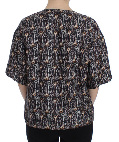 Dolce &amp; Gabbana – Seidenbluse mit grauem Gold-Key-Print