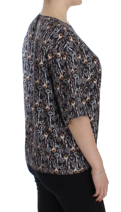Dolce &amp; Gabbana – Seidenbluse mit grauem Gold-Key-Print