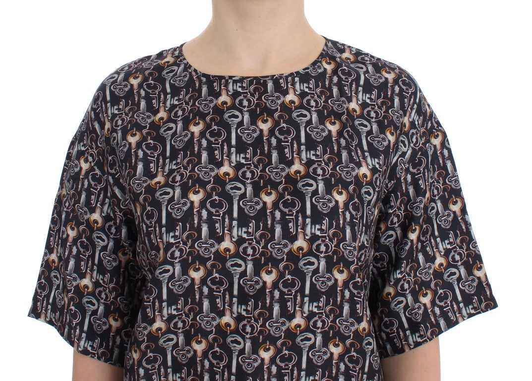 Dolce &amp; Gabbana – Seidenbluse mit grauem Gold-Key-Print