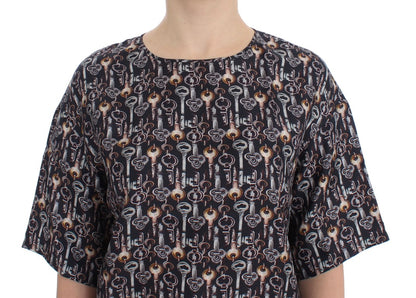 Dolce &amp; Gabbana – Seidenbluse mit grauem Gold-Key-Print